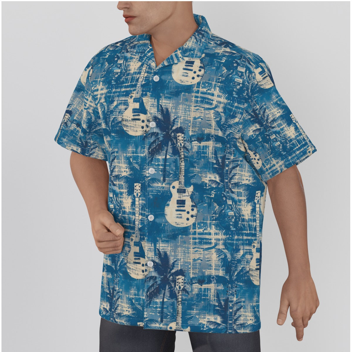 All-Over Print Men's Hawaiian Shirt With Button Closure