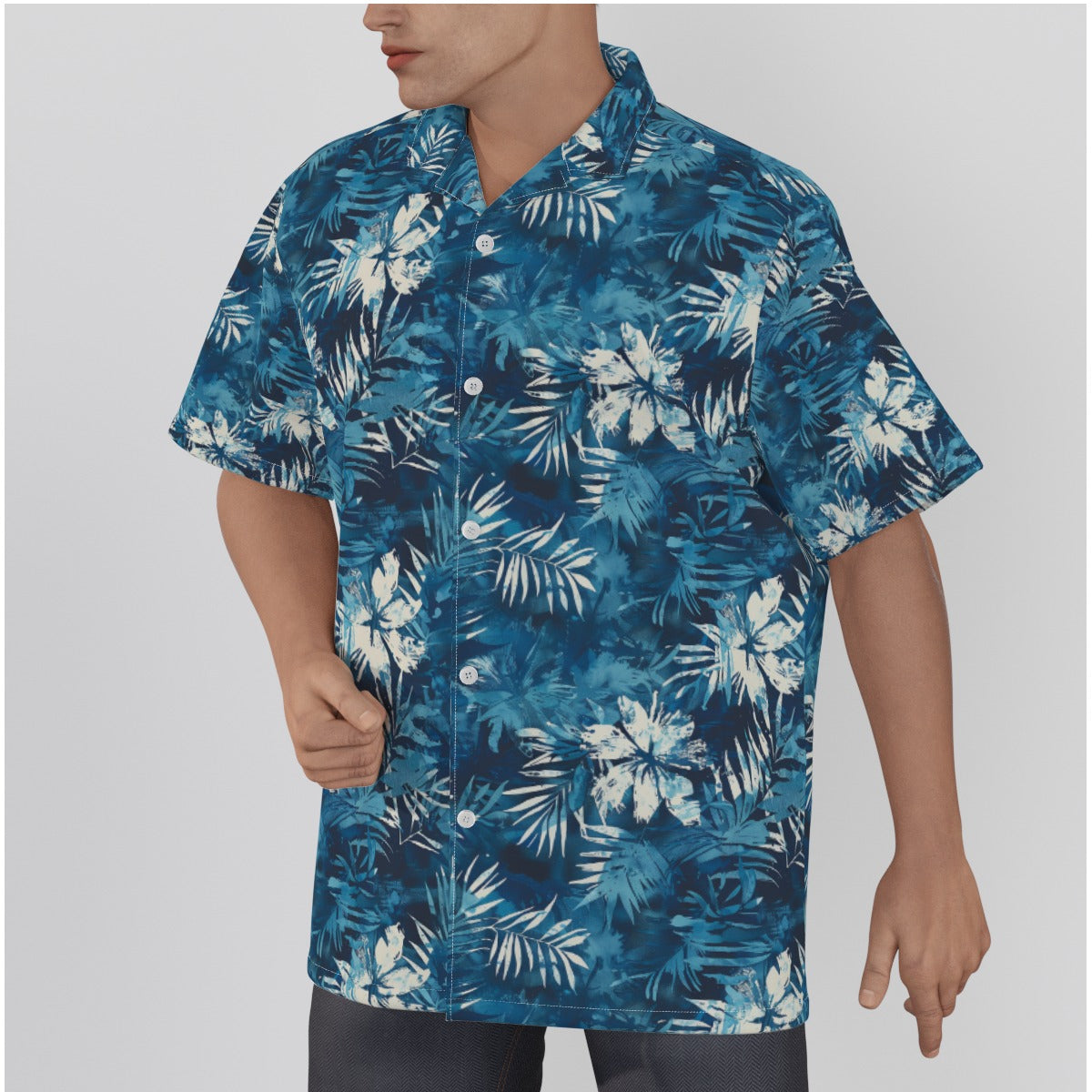 All-Over Print Men's Hawaiian Shirt With Button Closure