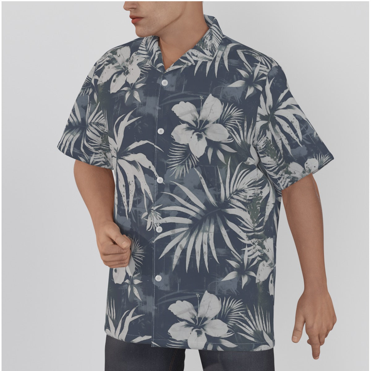 All-Over Print Men's Hawaiian Shirt With Button Closure