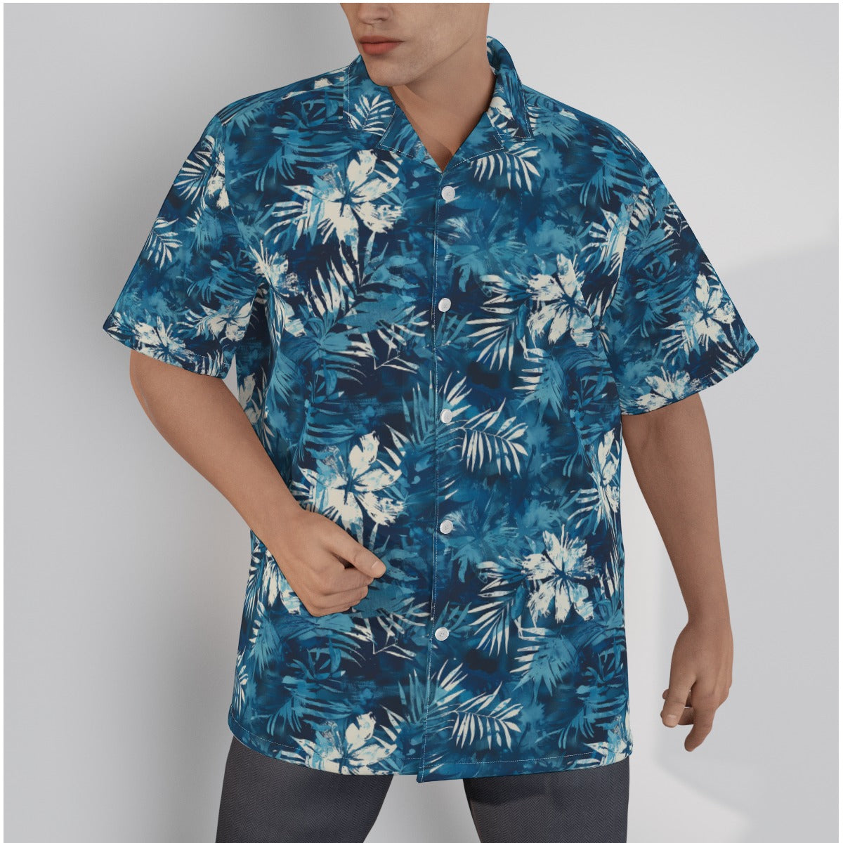 All-Over Print Men's Hawaiian Shirt With Button Closure