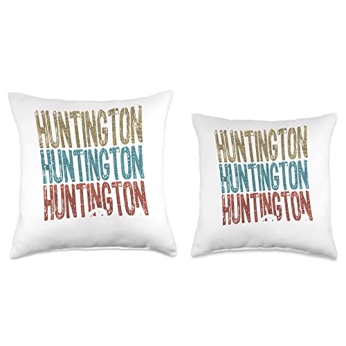 Retro Vintage Beach Designs Huntington Beach Three Tone Palm Throw Pillow