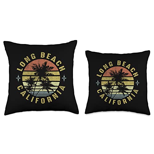 Surf Beach Seal California Retro Palm Sunset-Beach Design Throw Pillow