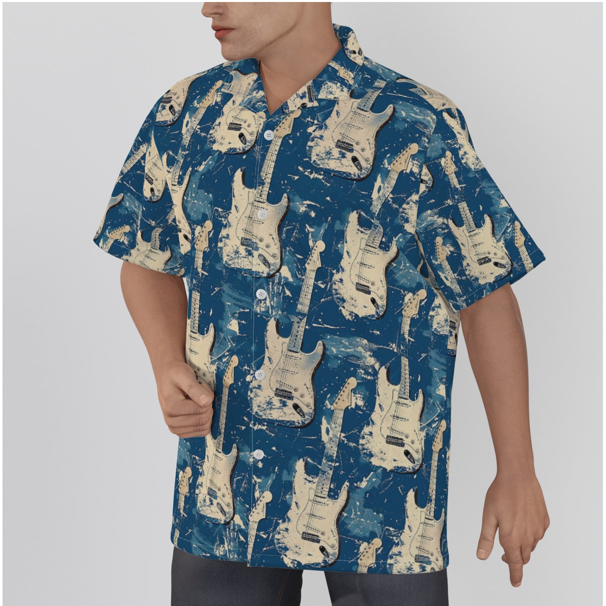 All-Over Print Men's Hawaiian Shirt With Button Closure