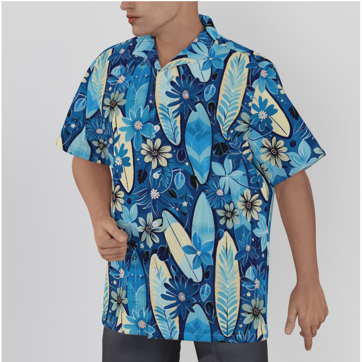 All-Over Print Men's Hawaiian Shirt With Button Closure