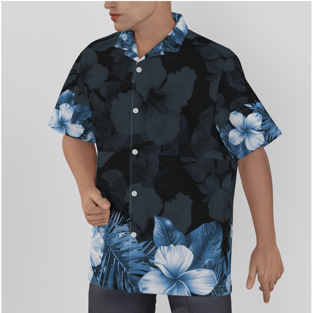 All-Over Print Men's Hawaiian Shirt With Button Closure