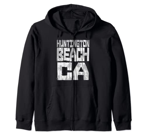 Huntington Beach CA - Chunk Block Palms Zip Hoodie