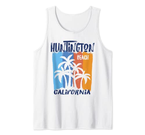Huntington Beach California Fun Colorful Palm Trees Design Tank Top