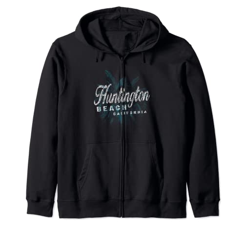 Huntington Beach - Palm Cluster Distressed Stamp Zip Hoodie