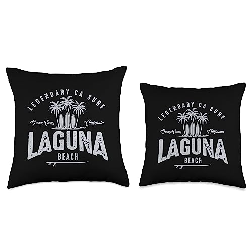 Legendary Surf Locations Three Vintage Surfboards and Palms-Laguna Beach Throw Pillow