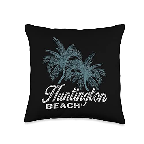 Hawaiian Surf Beach Huntington Beach California-Two Big Palms Throw Pillow