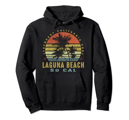 Laguna Beach Retro Palm Sunset - Beach Gifts Pullover Hoodie