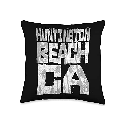 Beach Favorites Huntington Beach CA-Chunk Block Palms Throw Pillow