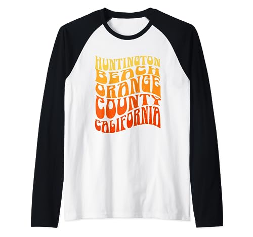 HUNTINGTON BEACH Vintage 60s Retro Waves Raglan Baseball Tee