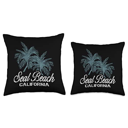 California Surf Beach Seal Beach California-Two Big Palms Throw Pillow