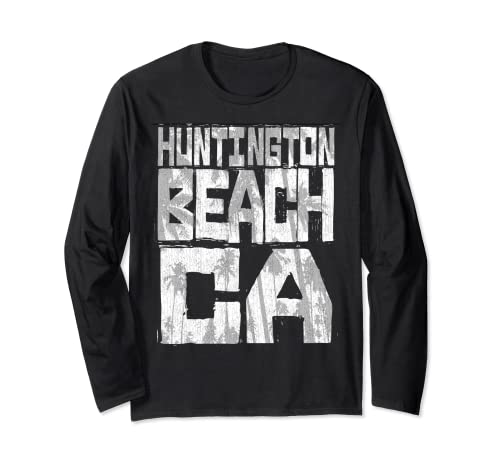 Huntington Beach CA - Chunk Block Palms Long Sleeve T-Shirt