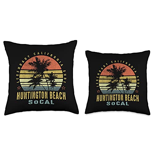 Vintage Beach Vibe Huntington Retro Palm Sunset-Beach Lover Gift idea Throw Pillow