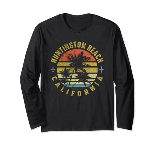 Huntington Beach California Retro Palm Sunset - Beach Design Long Sleeve T-Shirt