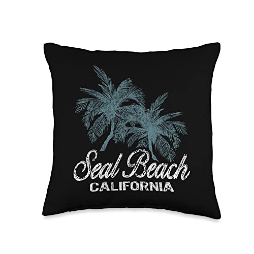 California Surf Beach Seal Beach California-Two Big Palms Throw Pillow