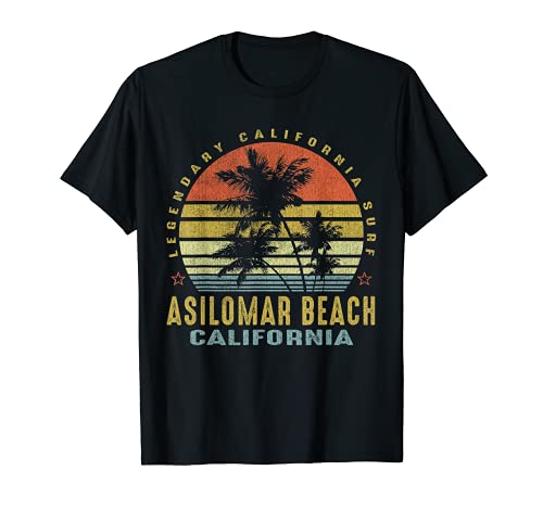 Asilomar Beach Retro Palm Sunset - Beach Gift T-Shirt