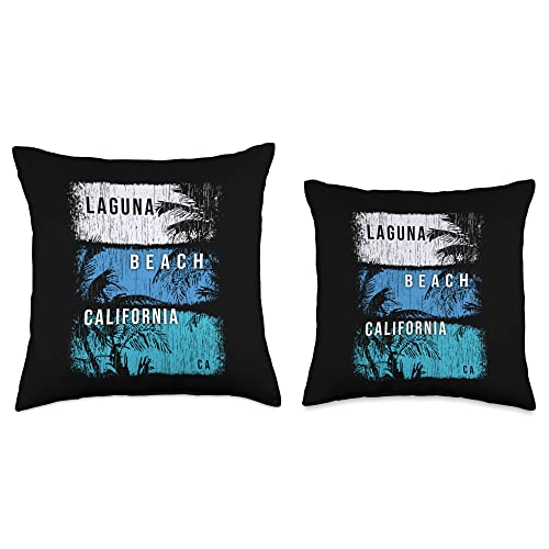 Beach Favs Laguna Beach California CA Brush Strokes and Palms Throw Pillow, 16x16, Multicolor