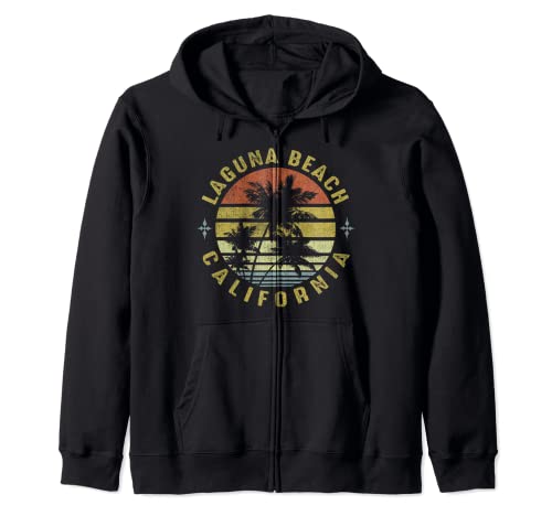 Laguna Beach California Retro Palm Sunset - Beach Design Zip Hoodie