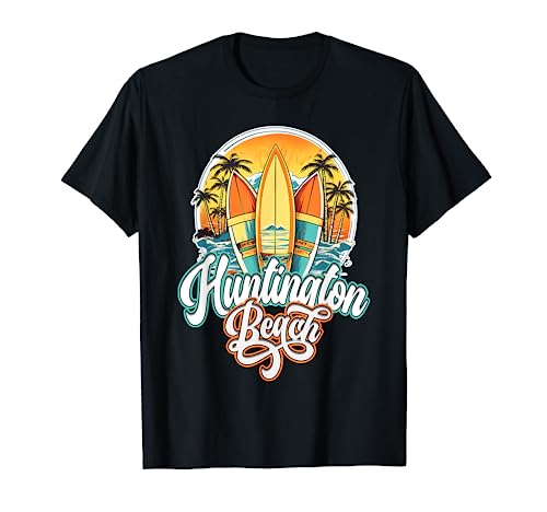 Huntington Retro Vintage Three Surfboard and Palm Circle T-Shirt