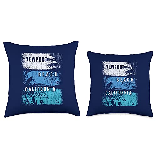 Beach Gifts Newport Beach California CA Brush Strokes and Palms Throw Pillow, 16x16, Multicolor