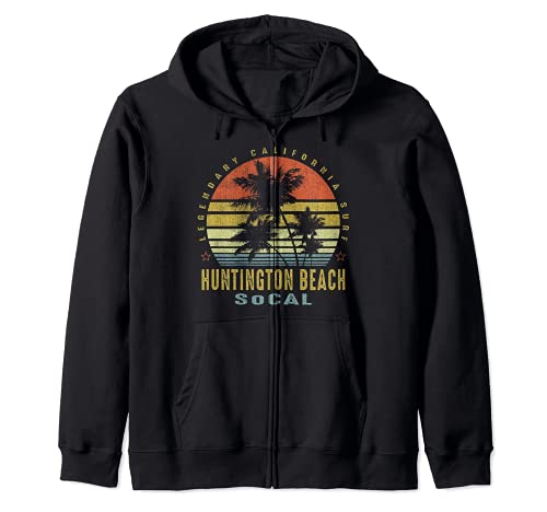 Huntington Beach Retro Palm Sunset - Beach Lover Gift idea Zip Hoodie