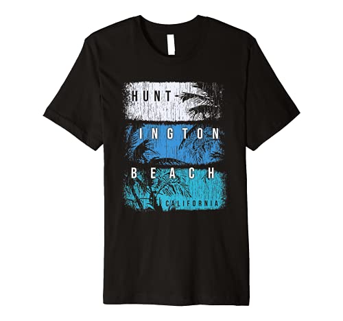 Huntington Beach California Colorful Brush Strokes and Palms Premium T-Shirt