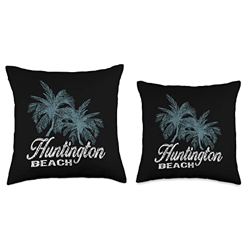 Hawaiian Surf Beach Huntington Beach California-Two Big Palms Throw Pillow