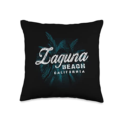 Californian Surf Beach Destinations Laguna Beach-Palm Cluster Distressed Stamp Throw Pillow