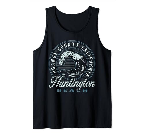 Huntington Beach Retro Wave Circle - Beach Gift Tank Top
