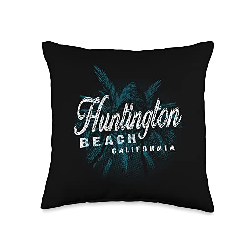 Californian Surf Beach Destinations Huntington Beach-Palm Cluster Distressed Stamp Throw Pillow