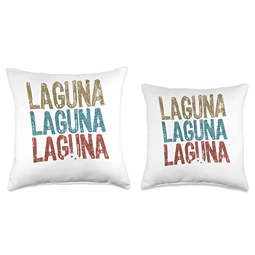 Retro Vintage Beach Designs Laguna Beach Three Tone Palm Throw Pillow