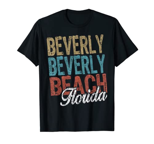 BEVERLY BEACH Florida HIBISCUS & SCRIPT Three Tone Palm T-Shirt