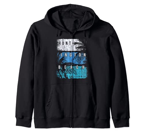 Huntington Beach California Colorful Brush Strokes and Palms Zip Hoodie