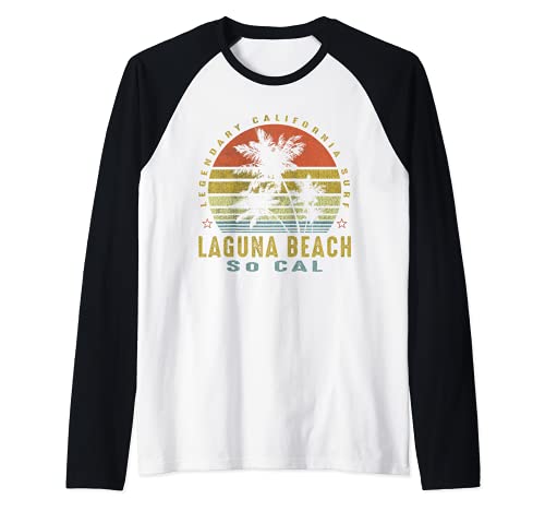 Laguna Beach Retro Palm Sunset - Beach Gifts Raglan Baseball Tee