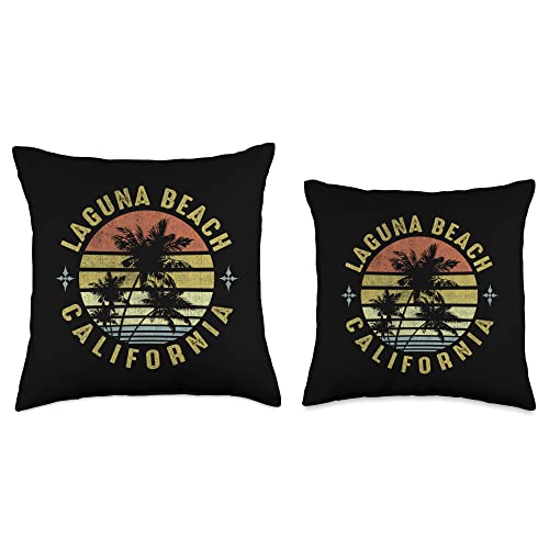 Surf Beach Gifts Laguna California Retro Palm Sunset-Beach Design Throw Pillow