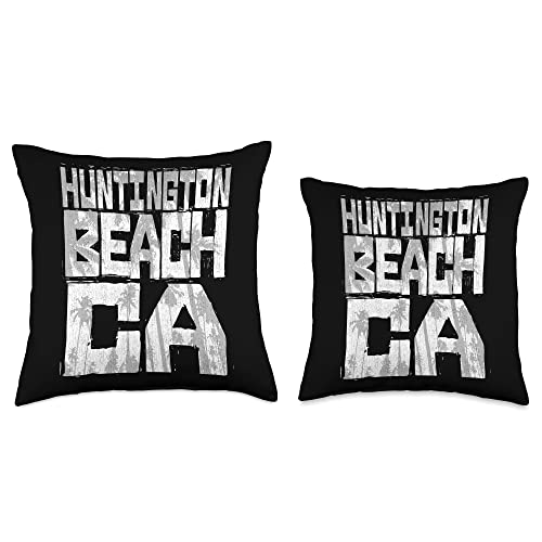 Beach Favorites Huntington Beach CA-Chunk Block Palms Throw Pillow