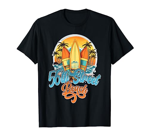 56Th Street Retro Vintage Three Surfboard and Palm Circle T-Shirt