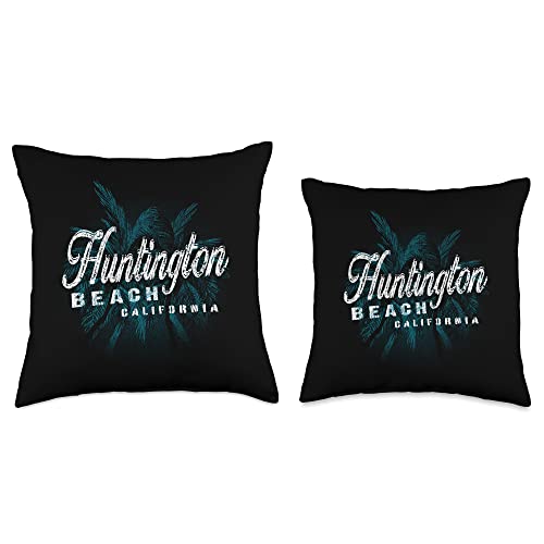 Californian Surf Beach Destinations Huntington Beach-Palm Cluster Distressed Stamp Throw Pillow
