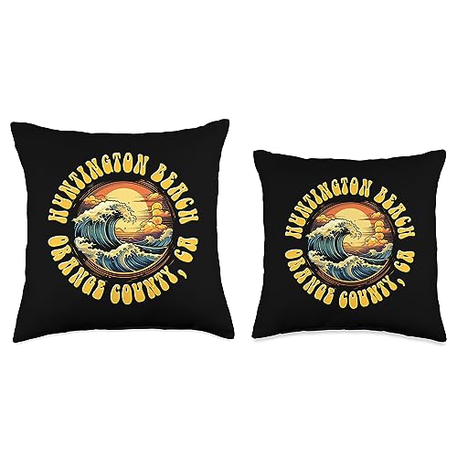 Surf Retro Revive Beach Design Vintage Huntington Beach Waves Sunset Des-Edgy Retro Throw Pillow