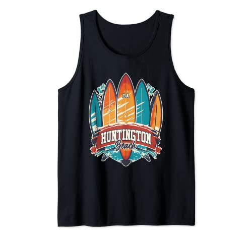 Huntington Beach CA Rebel Surf Edgy Surfboard Design Tank Top