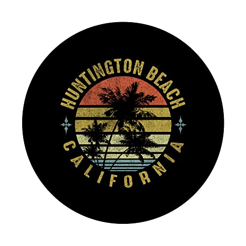 Huntington Beach California Retro Palm Sunset - Beach Design PopSockets Swappable PopGrip