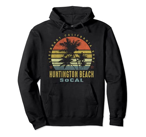 Huntington Beach Retro Palm Sunset - Beach Lover Gift idea Pullover Hoodie