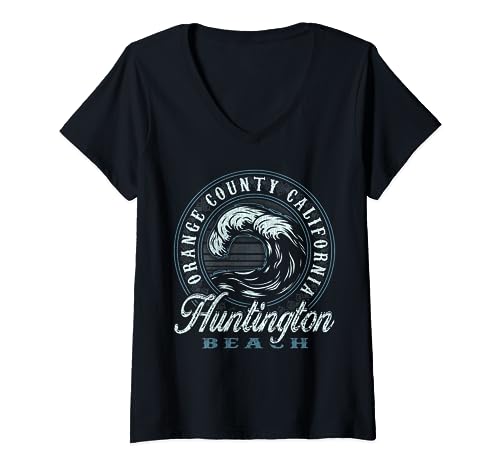 Huntington Beach Retro Wave Circle - Beach Gift V-Neck T-Shirt