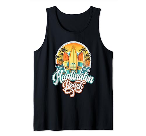 Huntington Retro Vintage Three Surfboard and Palm Circle Tank Top