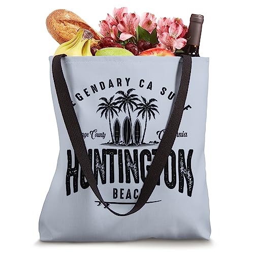 THREE VINTAGE SURFBOARDS AND PALMS - Huntington Beach Tote Bag